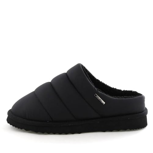 HIMIKO Quilted Boa Clogs, Black, Size M, 640011, Warm Slip-On Down Sandals for Fall/Winter