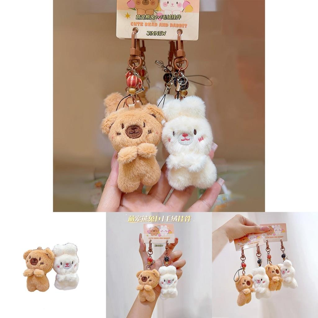 Rabbit Bear Plush Animal Keychain Set With Soft Fur For Kids And Collectors