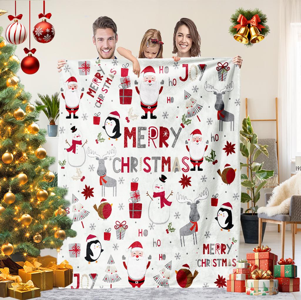 Christmas Cartoon Series Printed Blanket for Sofa Travel Camping Living Room Office Conditioning Blanket for All Seasons Gifts