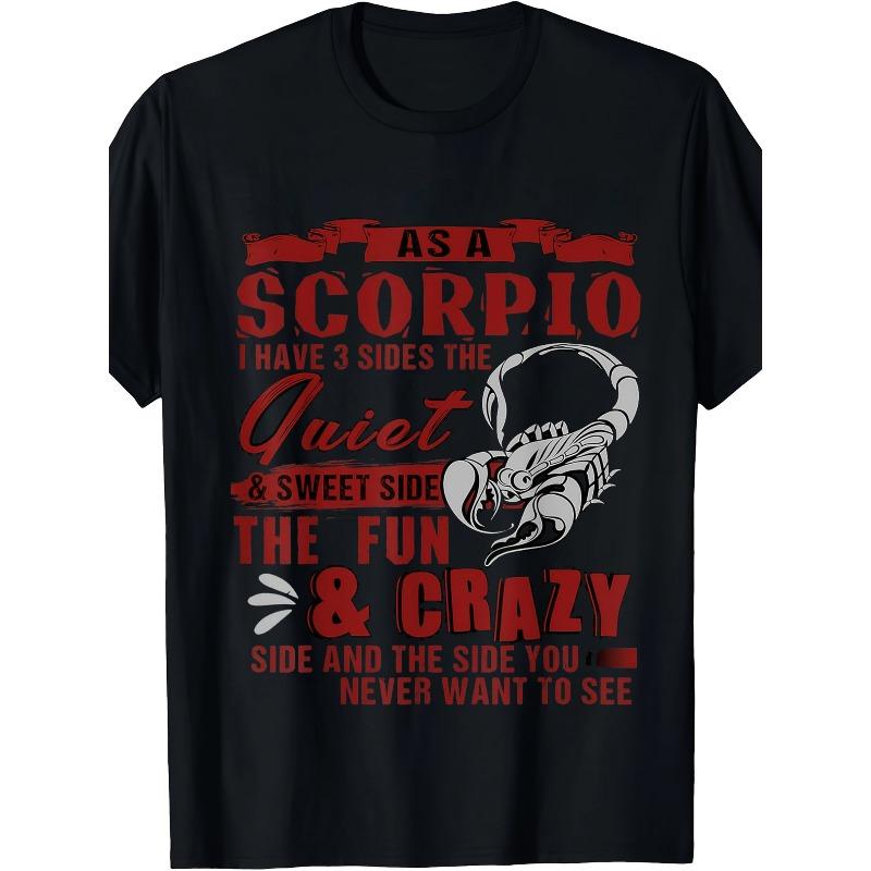 

European sizes Scorpio Sign Tee with Scorpio Symbol Print, Casual Crew Neck Short Sleeve Top for Scorpio Birthday Gifts, Parties, Casual Attire 4XL чорний