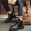 Winter High Top Warm Men's Leather Boots Black Velvet Anti Slip Thick Ankle Boots Thick Soled Wear-resistant Short Boots