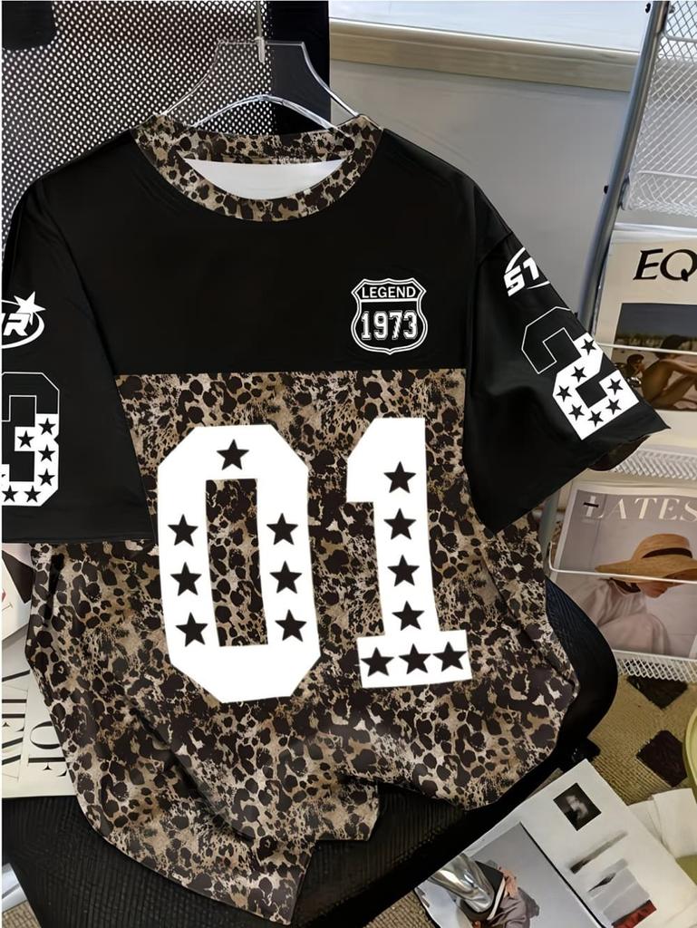 2026 Summer Children's Number Digital Print Pattern Sports American Style Top Round Neck Short Sleeve Cute T-Shirt Girls Clothes