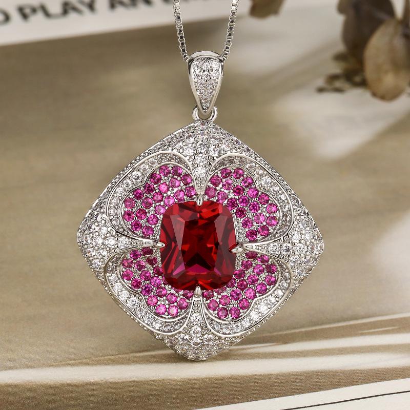 Schmuckset Ohrringe Ring Halskette Flash Diamant Mehrfarbig Quadratisch Premium Damen Retro