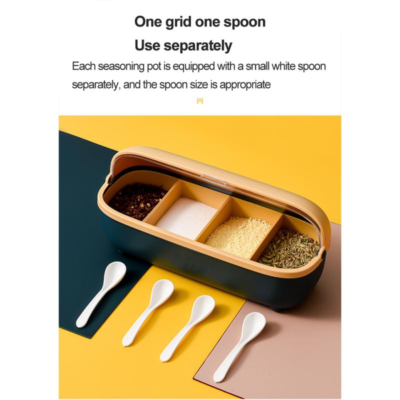 Tapa Transparente a Prueba de Polvo Caja de Almacenamiento de Cocina Caja de Condimentos de 4 Compartimentos Fondo Calado