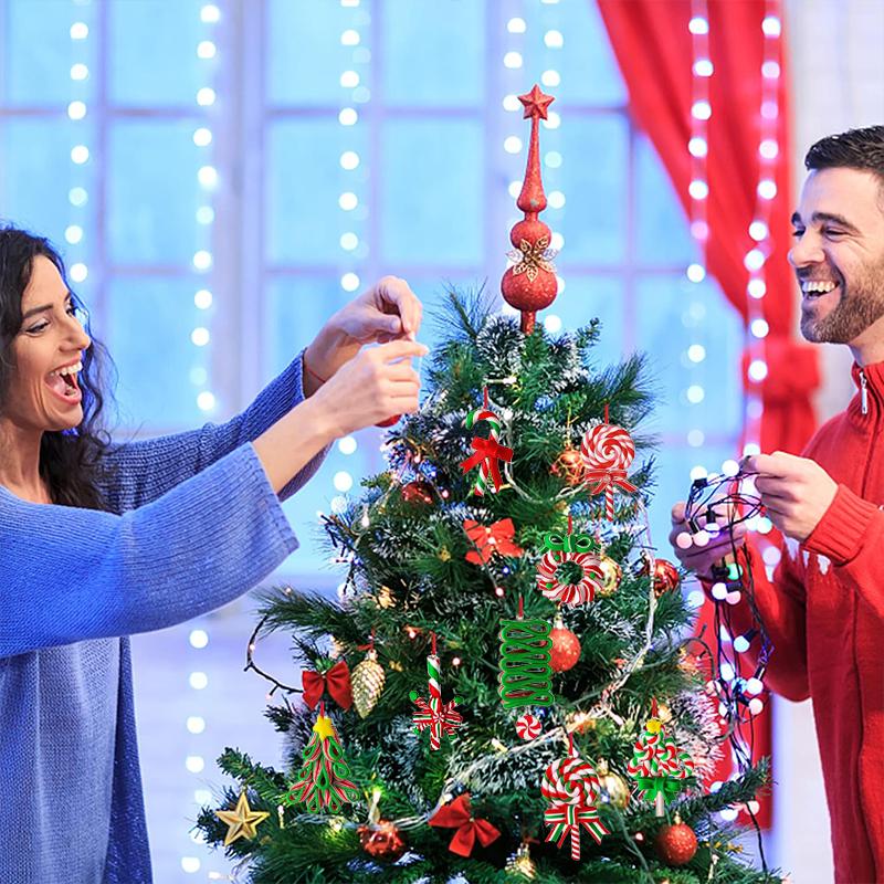 16PCS/Pack Candy Pendant Fun Vibrant Colors Pendant Eco-friendly Decorations Plank Christmas Tree Wood DIY Christmas Ornaments