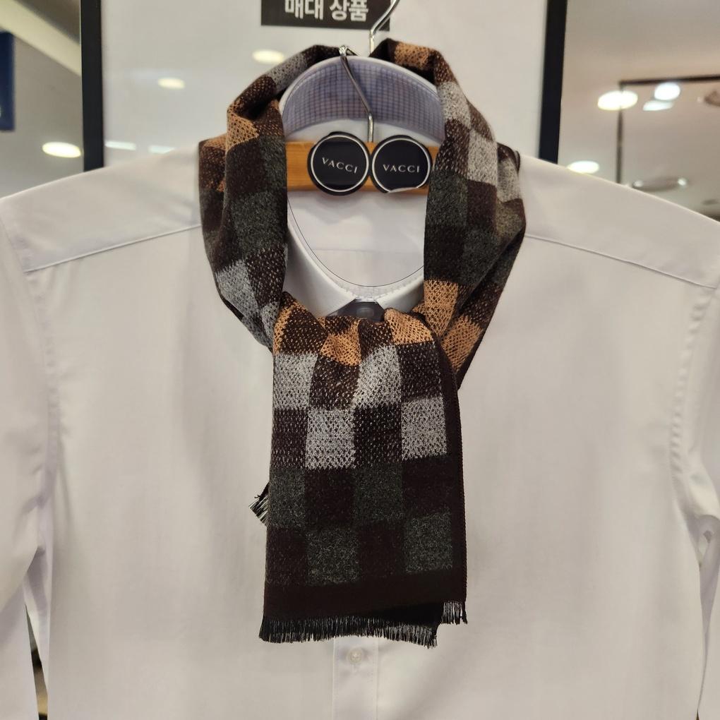 Men's Winter Fitted Brown Beige Gray Brown Mixed Square Check Petite Slim Muffler VM1M4BS110I0