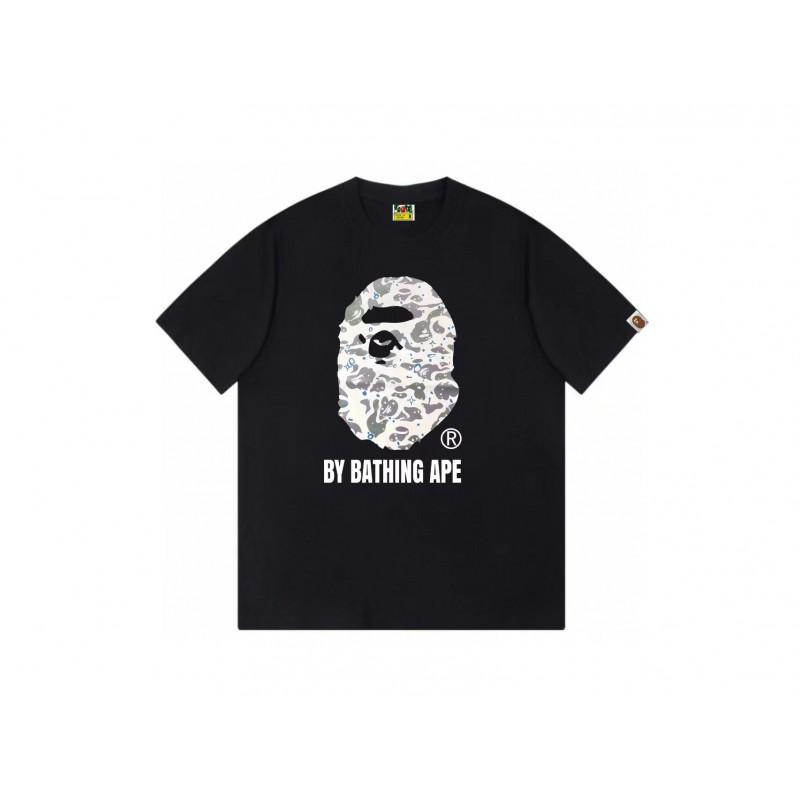 Mens Streetwear Oversized Cotton Tee With Camo Shark Ape Graphic Print Casual T-Shirt