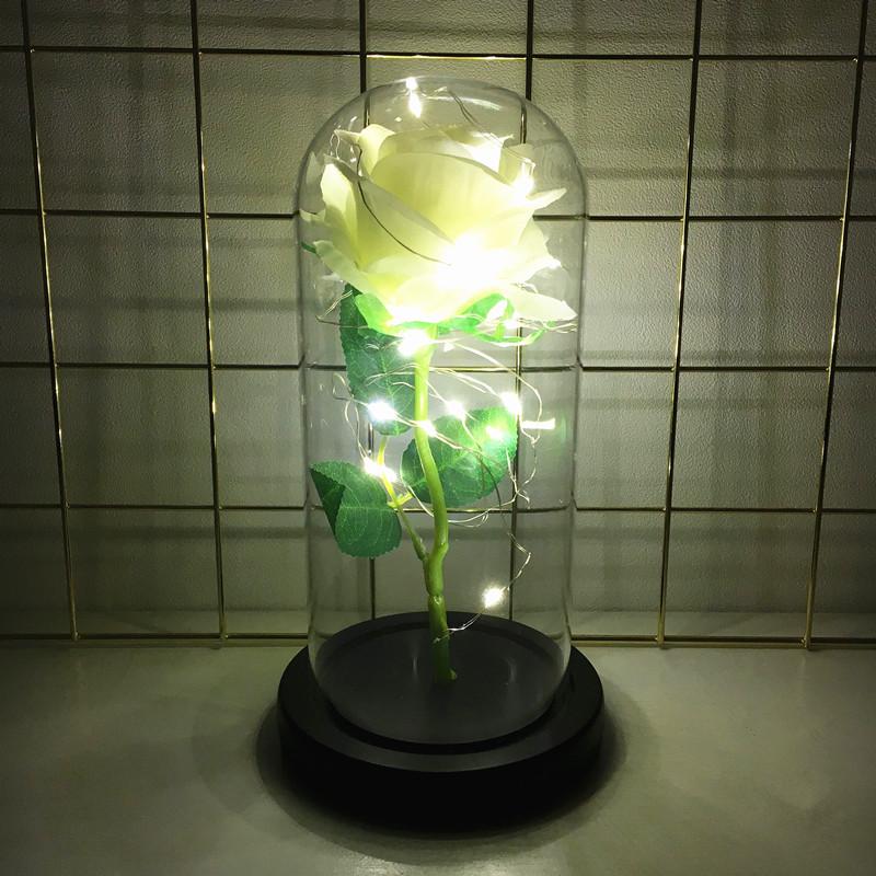 Leuchtende Goldfolien-Rose mit Konservierter Blume unter Glasabdeckung - Tanabata Valentinstagsgeschenk