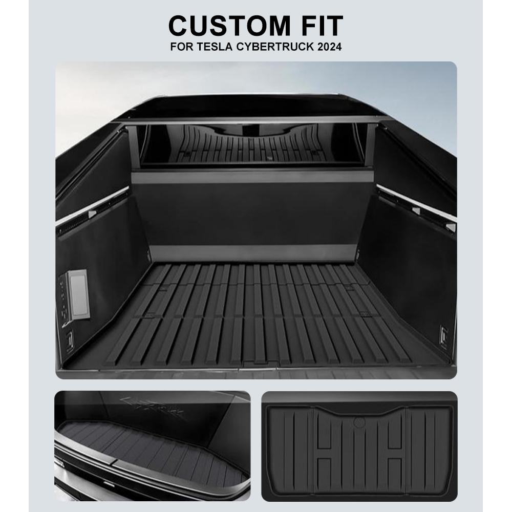 Heenvn Floor Mats For Tesla Cybertruck 2024-2026 Custom Fit All Weather TPE Cargo Liner Cargo Trunk Mat Pad Kit Set Accessories