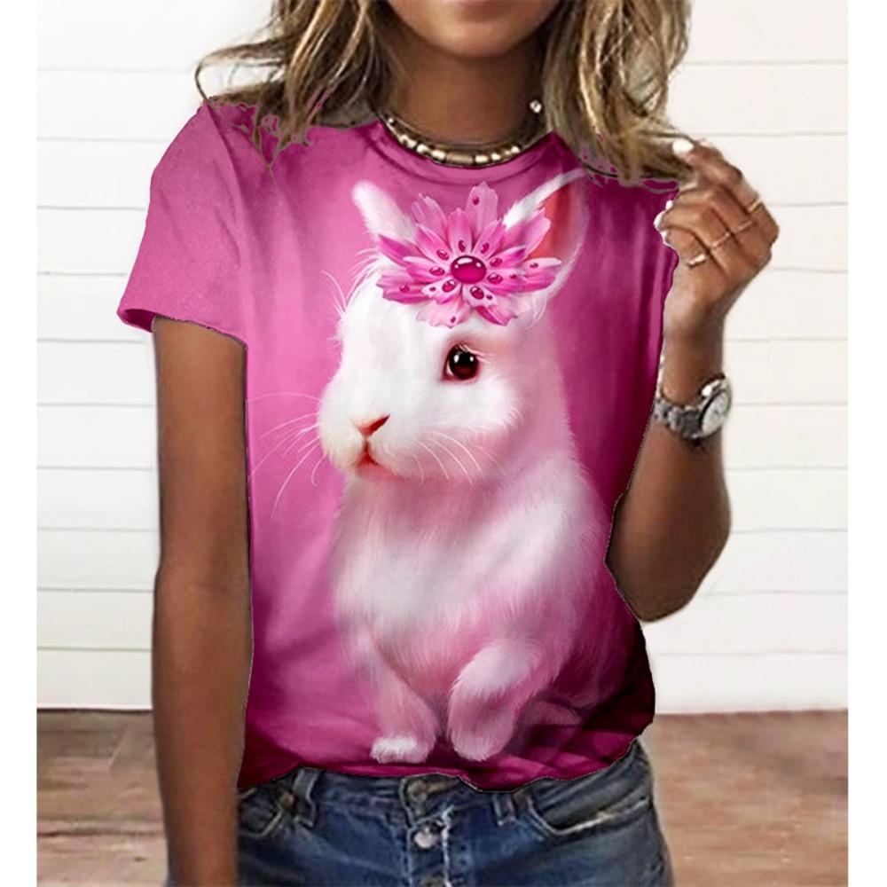 Cute Rabbit Pattern Series 3D Print Summer Women Animal Streetwear Harajuku Y2k Tops Short Sleeve