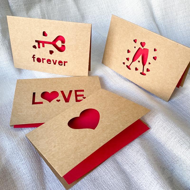 Foldable Kraft Thank You Cards Set: 6 Valentine's Day Greeting Cards with Envelopes