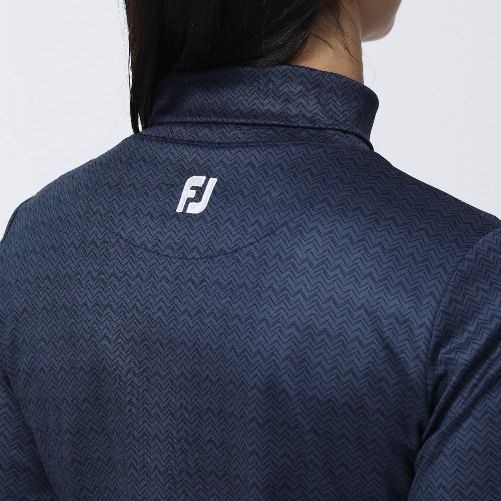 FootJoy Modern Classic Chevron Print Thermolite Long Sleeve Insulated Turtleneck Golf Shirt, Women's, Navy, Size L (FJW-F23-S04)