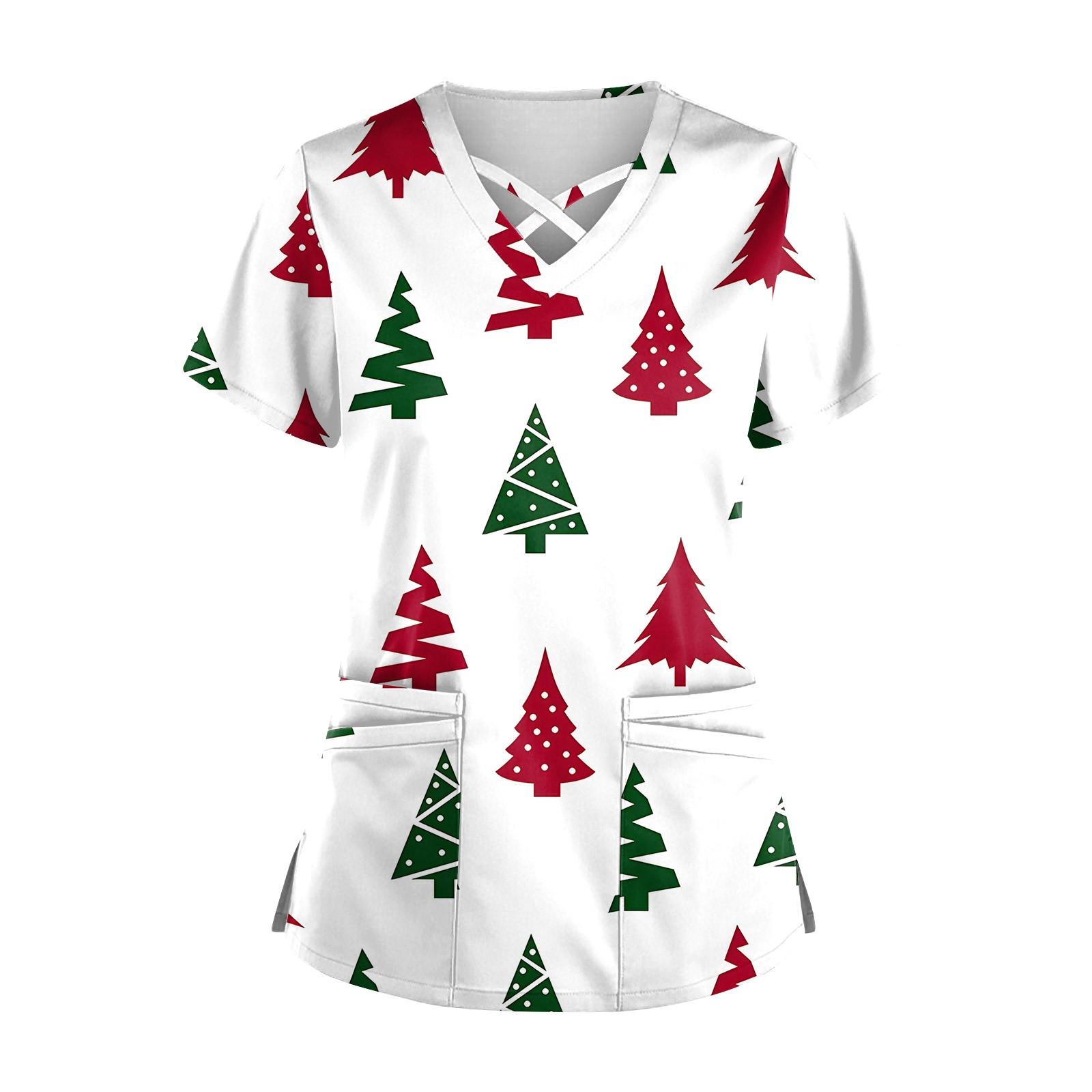 

Женский топ с короткими рукавами, V-образным вырезом, рождественским принтом и карманом Dry-nurse M белый