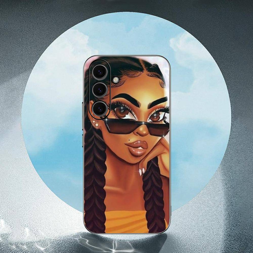 Cartoon South African Woman For Samsung Galaxy S23 S24 S25 Ultra S22 Plus S21 Black Soft Case Waterproof Soft Case