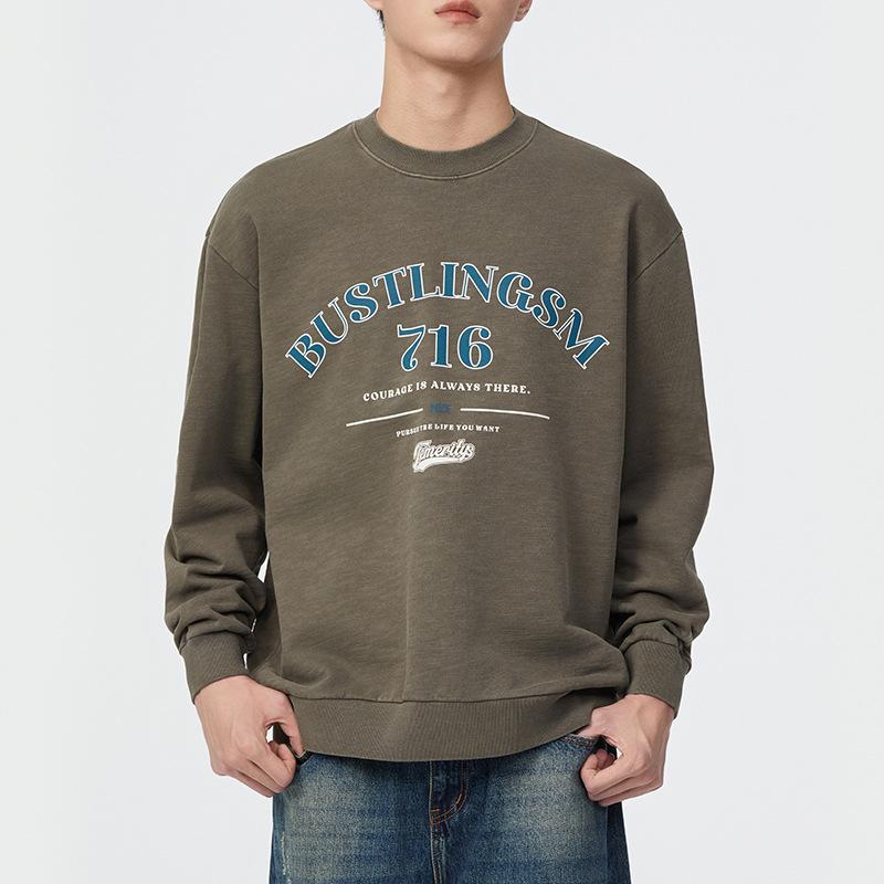 360G Осень-зима Американский ретро свитер с круглым вырезом мужской свободный большой — фото 4