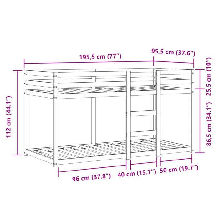 VidaXL Lit superposé avec rideaux blanc/noir 90x190 cm bois pin massif, lit, cadre de lit, lit superposé bas, meuble de 3284030