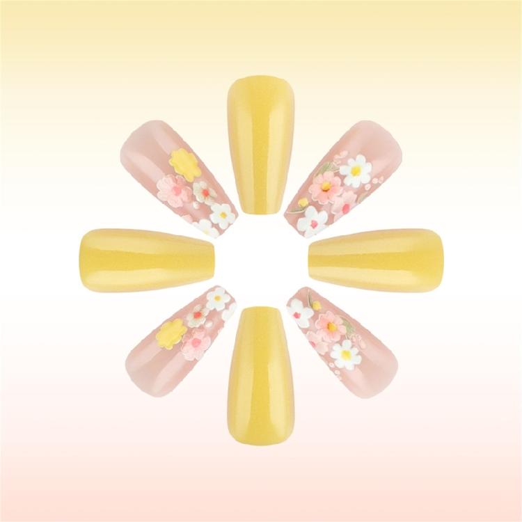 Square French Tips Fake Nail Glues On Nail Stick On Nail Flower Press On Nail Artificial False Nail for Womens Girls