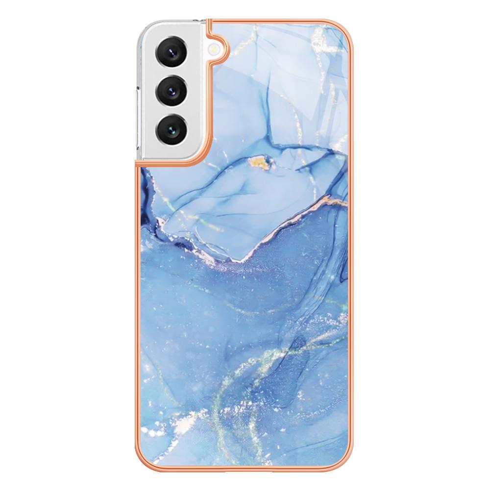 

For Samsung Galaxy S23 Protective Soft TPU Phone Case YB IMD Series-16 Style E 2.0mm Anti-Drop Electroplating Marble Pattern IMD Back Cover Blue