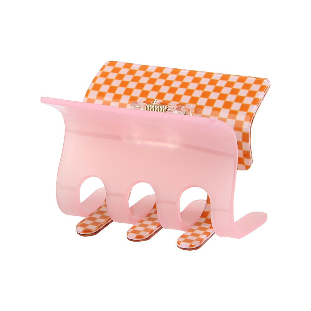 Simple Hair Bun PVC Material Checkered Claw Clip Hair Volume Multi-practical Shark Clip