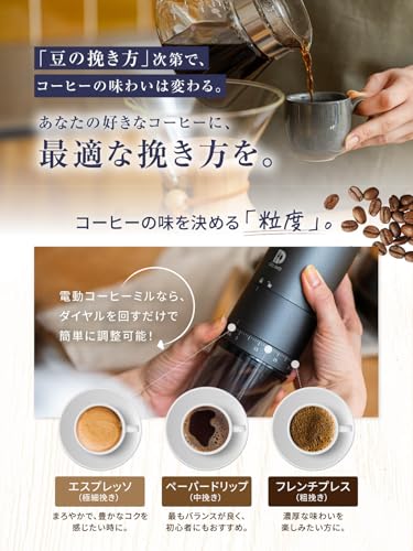 Für eine erstklassige Tasse Kaffee: Delimo Akku-Kaffeemühle mit Mörser und Mörser aus Edelstahl, USB-wiederaufladbar, waschbar, kegelförmiger Kaffe
