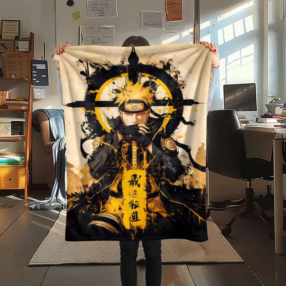 1Pc Naruto Lightning Print Flannel Blanket, High Quality Comfortable for All Seasons, Home Decor, Warmth and Comfort, Perfect for Christmas Gifts
