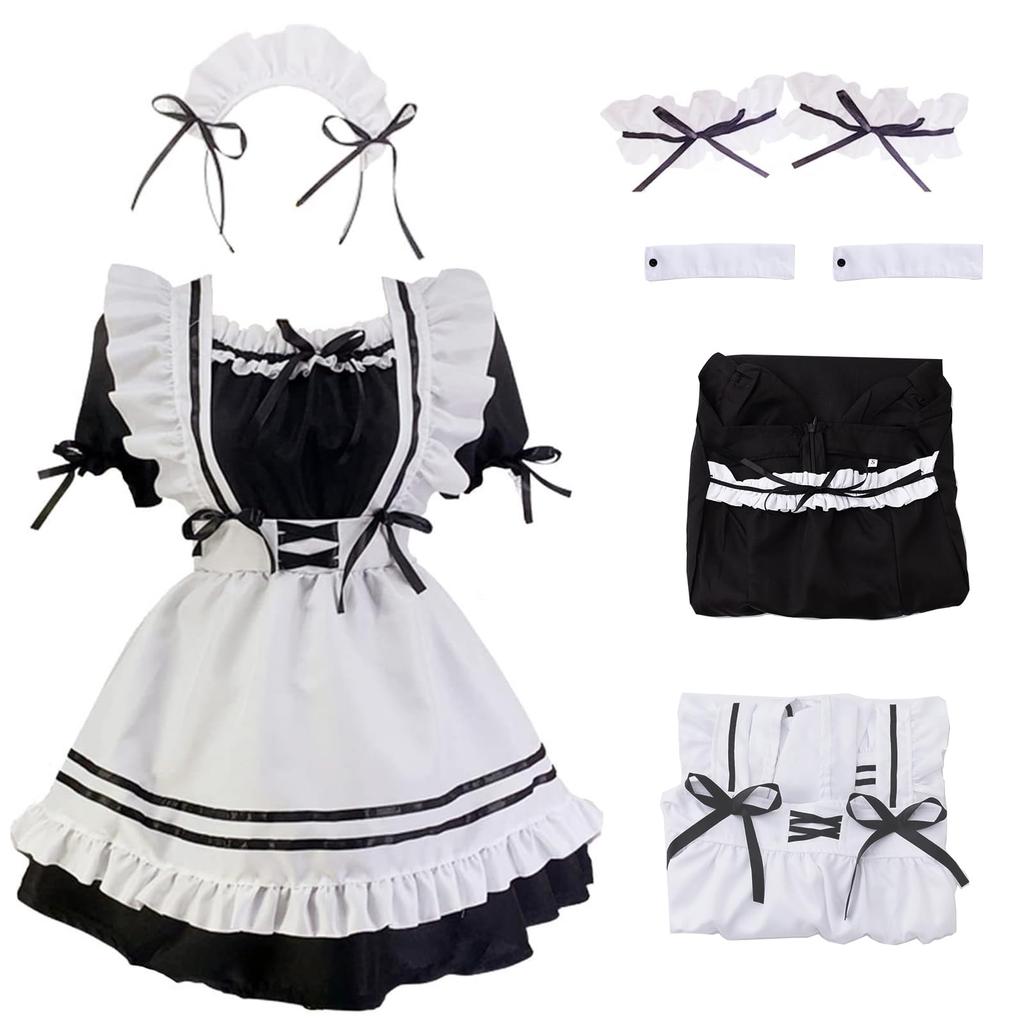 Asminlee Maid Sexy Maid Popular Maid Gakuen Beginner Plus Size Costume Unisex Costume, Cosplay, Cute, Outfit, Long, Black, Alice, Set, Cute, Costume,