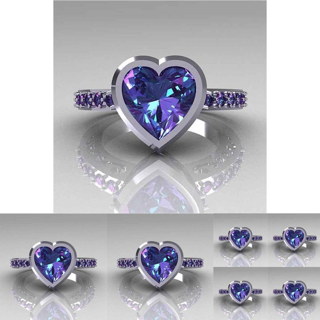 Stunning Fashion Purple Amethyst Heart Gem Wedding Ring For Elegant Brides
