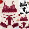 Mote Sexy Kvinner Øyenvippe Blonde Garter V-hals Undertøy Sett Badydoll Undertøy