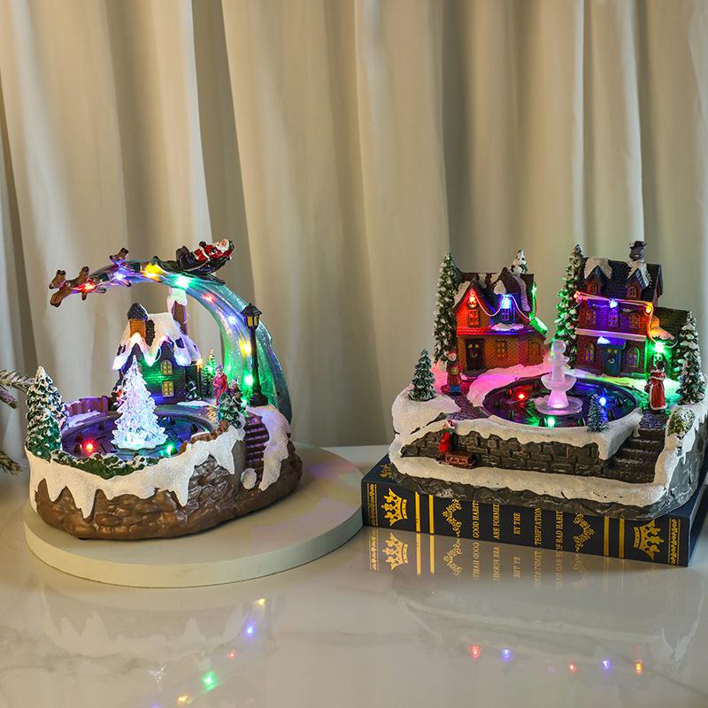Glowing Christmas Music Box with Rotating Ornament, Water Spray, and Resin Fountain Gift.