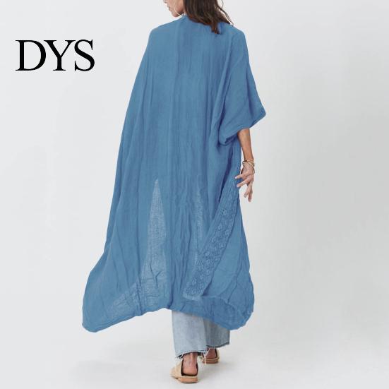 Swimsuit Cover-up Lady Beach Cardigan Sunscreen Anti-UV Long Sleeves Lace Bohemian Style Bikini Casual Daily Coat Thin Calf Length Vacation