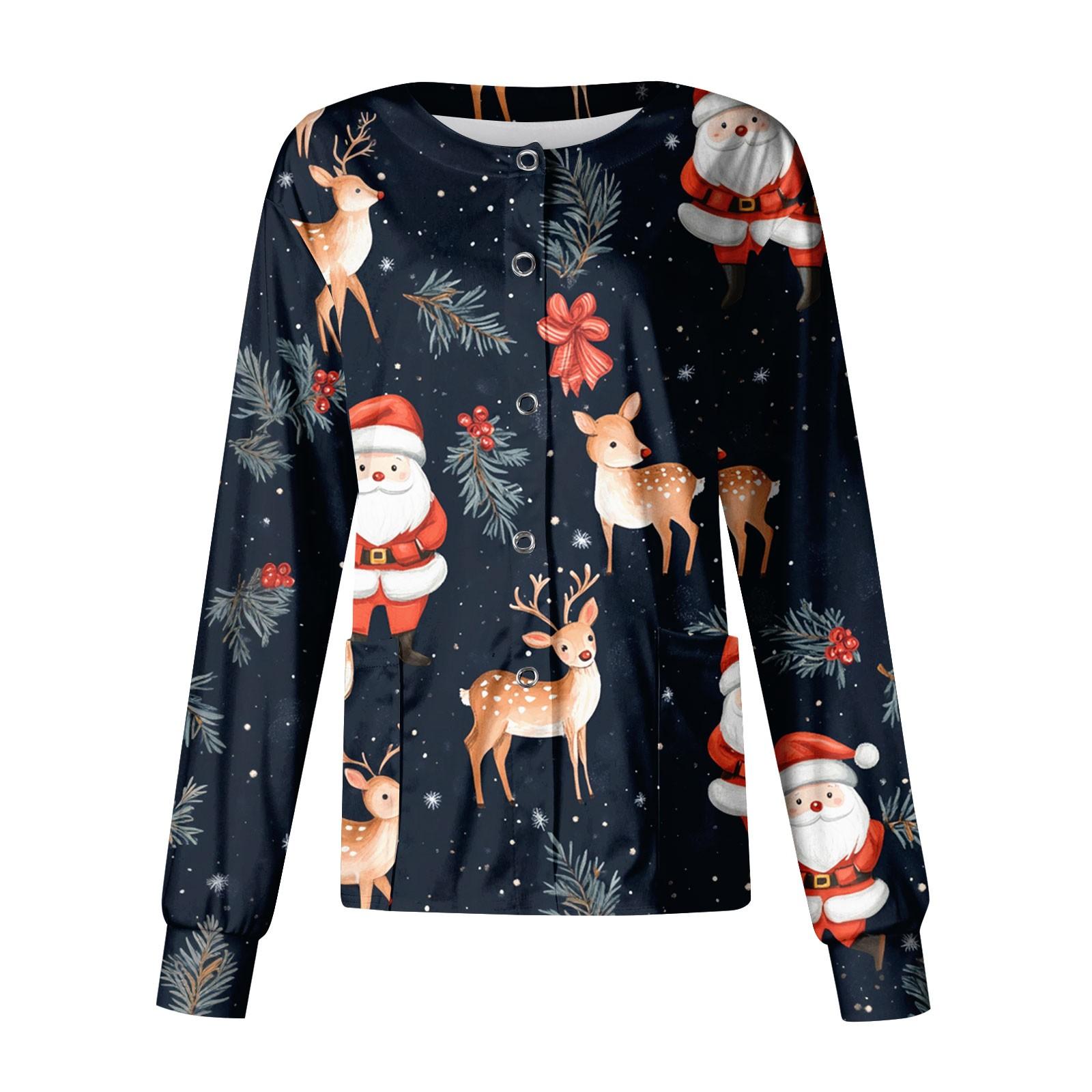 Женский повседневный однобортный топ с длинным рукавом и рождественским принтом Dry-nurse — фото 3