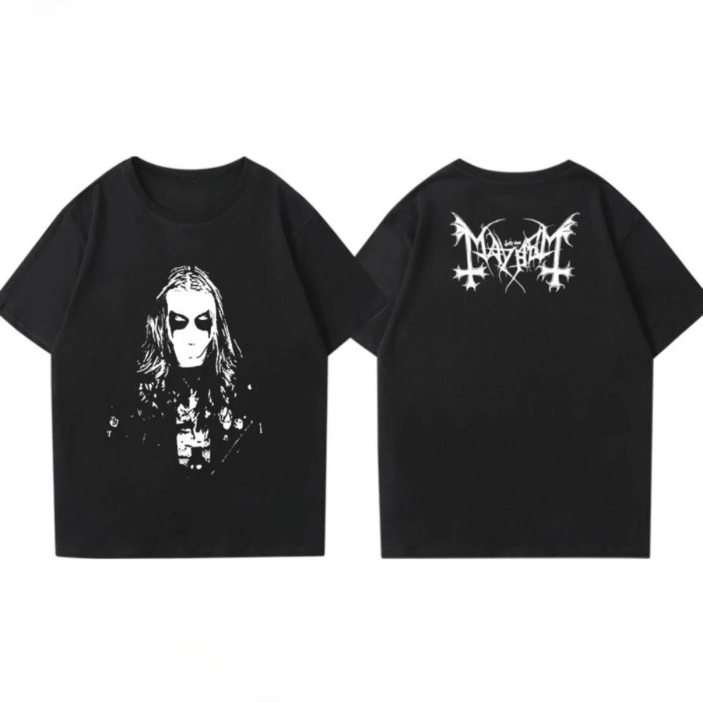 2025 New Mayhem Hem Hem Band Perimeter Short Sleeve T-shirt Men Women Loose Norwegian Y2k Black Metal Rock Band Half Sleeve