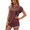 Summer Women's T-shirt Crew-neck Patchwork Leopard Pocket Short Sleeve Casual T-shirt Top