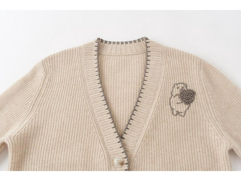 European & American Style Grey Hand-Stitched Cashmere Cardigan Sweater Coat