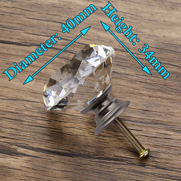 KAK 30mm Diamond Shape Design Crystal Glass Knobs Cupboard Pulls Drawer Knobs Kitchen Cabinet Handles Furniture Handle Hardware