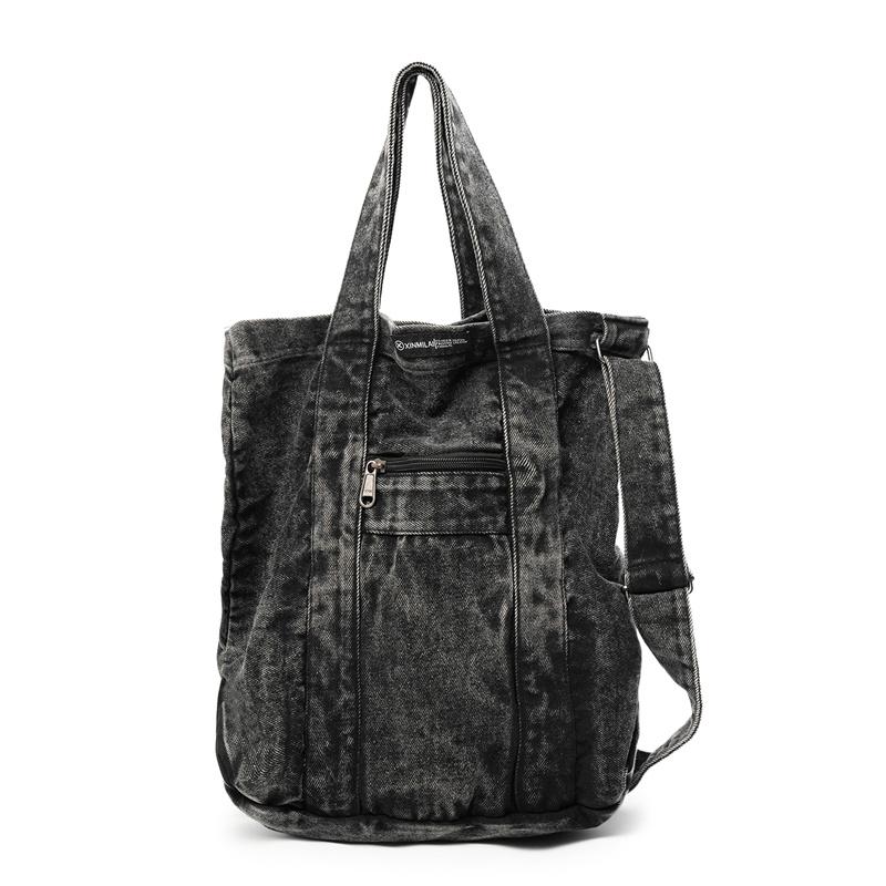 Large Capacity Denim Bag Retro Tote Bag Commuter Student Class Shoulder Crossbody Bag