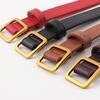 Women Retro No Holes Belt with Gold Color Square Buckle