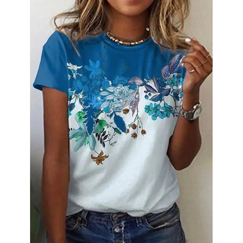 New Flower Petal Pattern T-Shirts Floral 3D Print Women's Short Sleeve Round Neck T Shirt Tees Harajuku Y2K Tops Female Clothing