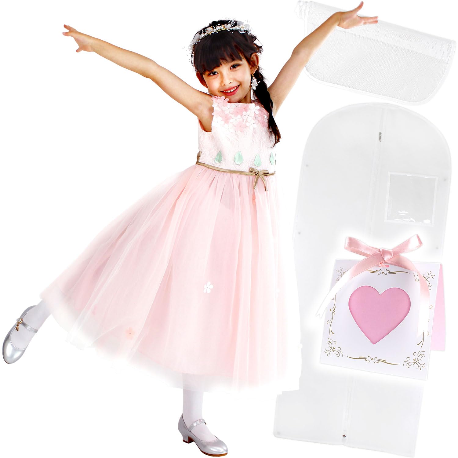 

Reussite Dress for Cover with Patch and Message Flower Design Children s Recitals/Dress Card/Fluffy (120, Pink)