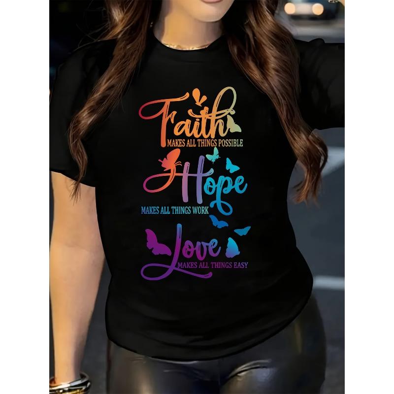 Camiseta Casual de Manga Corta con Cuello Redondo y Estampado de Mariposa con Letras para Mujer Talla Europea Primavera Verano