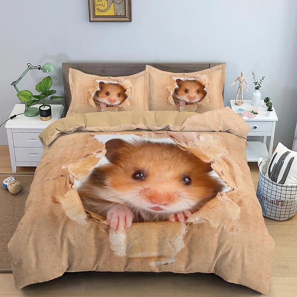 Cute Dog Bedding Set Hamster Cat Animals Duvet Cover Quilt Cover With Pillowcase Twin Queen Size Comforter Covers Home Textile