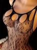 Women Fishnet Leopard Print Sexy Lingerie Bodysuit Open Crotch Bodystocking For Adult See Through Nightwear
