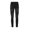 Men Jeans Solid Color Ripped Holes Frayed Gradient Washed Trousers