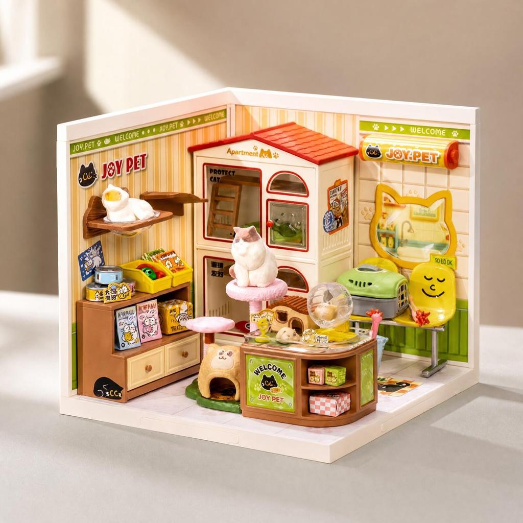 Display-Friendly Miniature Shop Diorama Detailed with Dust Protection