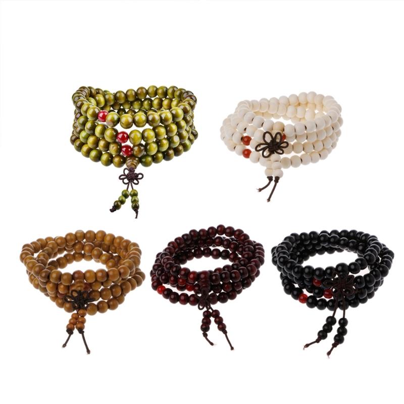 Multi-layer 108 Wood Beads Bracelet 8mm Beads Buddhist Prayer Wristlet