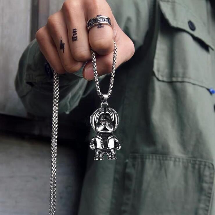Direct Batch, Trendy Titanium Steel Necklace, Personalized Versatile Hip-Hop Cartoon Character Titanium Steel Pendant
