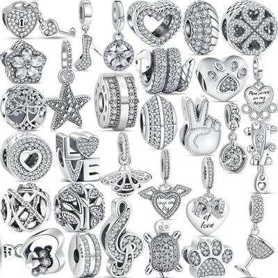 New 925 Silver Heart High Heels Animal Pavé Beads Fit Charm Bracelet Women Fashion Jewelry Making