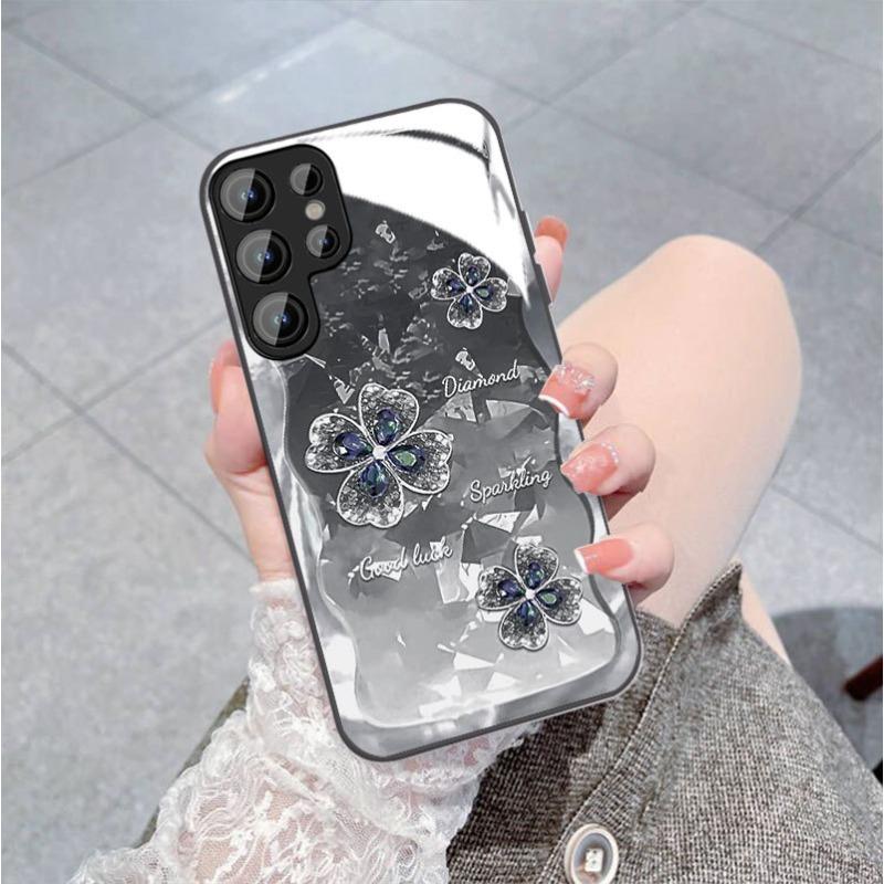 Diamond Four Leaf Clover Suitable for Samsung S23PLUS Mobile Phone Case S24 Girl S22 Skin Friendly A52 Sense A53 Full Package