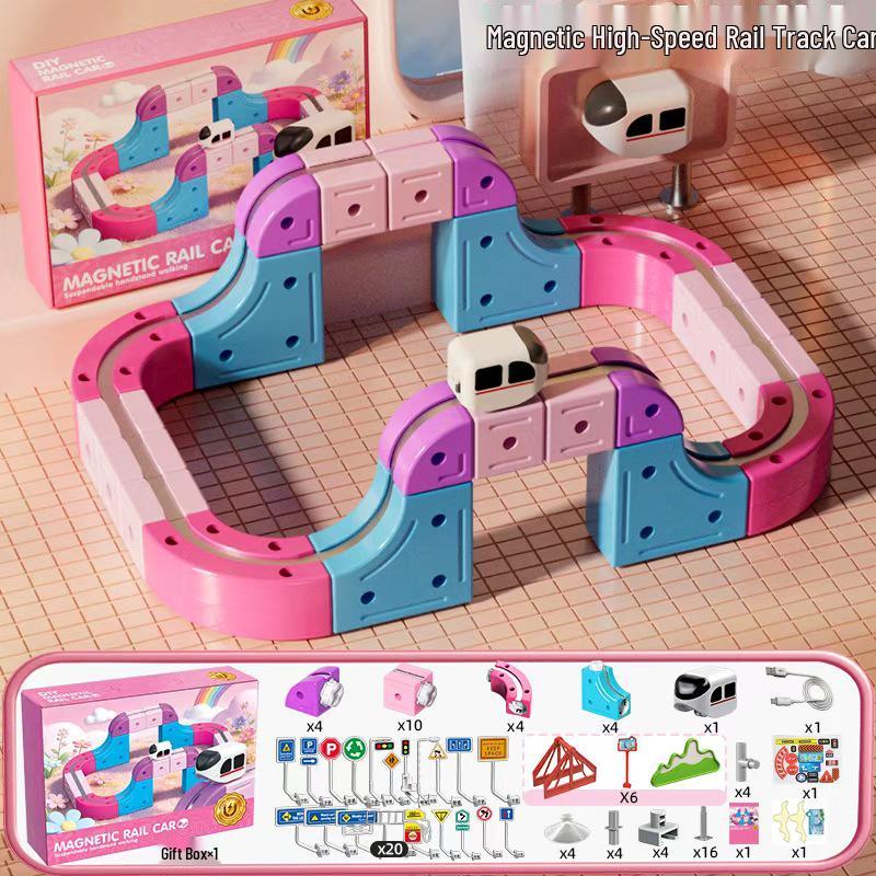 Girls Magnetic Building Blocks: DIY Electric Track High-Speed Rail Train Toy
