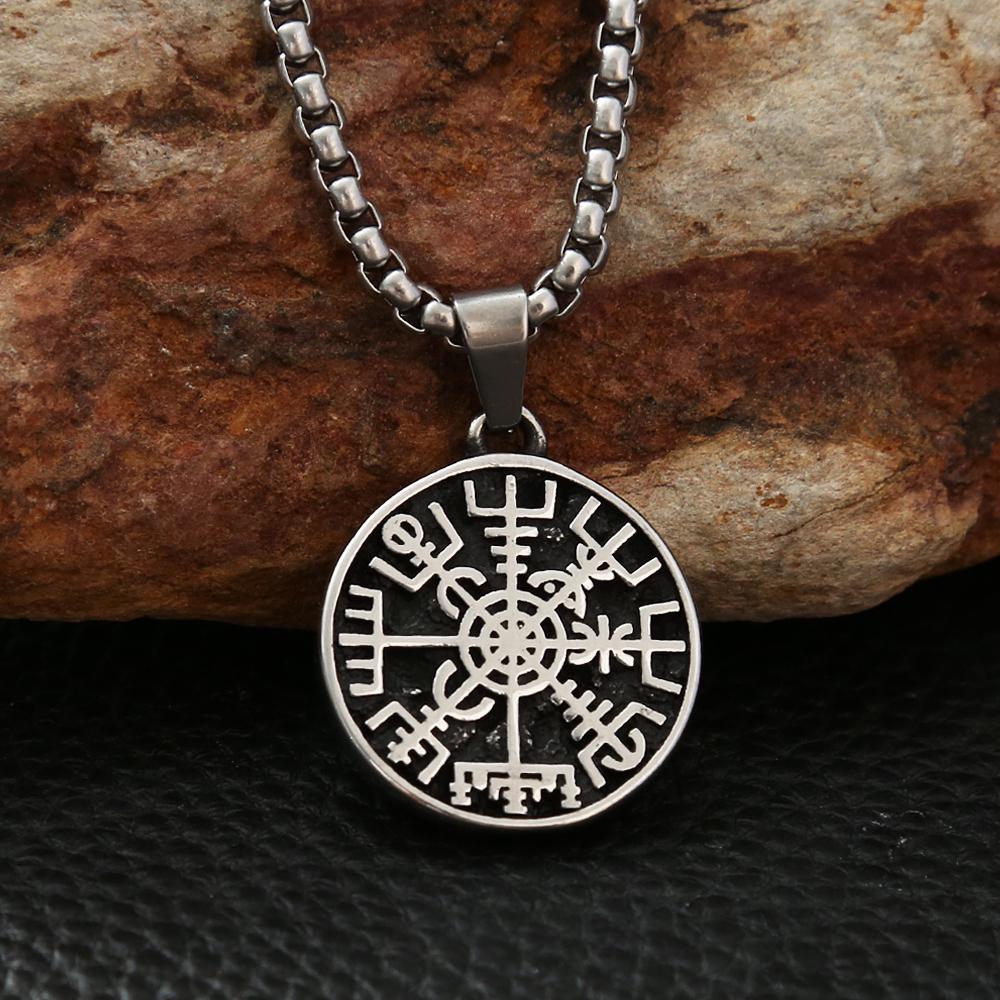 New Small Size Fashion Viking Compass Pendant Stainless Steel Nordic Odin Rune Necklace for Men Women Amulet Jewelry